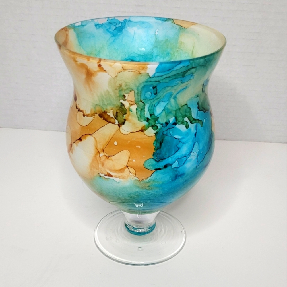 Vidi Glass Made In Naples Italy Gorgeous Pedestal Glass Vase Candleholder NWOT